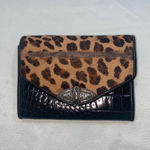 Auth Vintage Brighton Crocodile Embossed Leather & Leopard hair Wallet